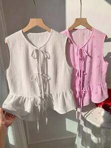 2 piezas Blusas de verano de moda 2026 para mujeres, para vacaciones, primavera, Día de San Valentín, salir, verano, primavera, Día de San Valentín, carnaval, playa, fiesta de cumpleaños, boda, salir.Top sin mangas rojo, top sin mangas rosa, - Multicolor 12 - Ver 5