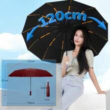 Sombrilla Automática para Sol y Lluvia UPF50+, Paraguas Reforzado Hombres y Mujeres, Superficie Extragrande de 120cm, Apertura/Cierre con un Botón, Adecuada para 2-3 Personas - Rojo - Ver 4
