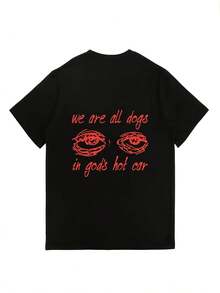 Camiseta estampada de 180g para mujer con el diseño We Are All Dogs in God's Hot Car, de manga corta, cuello redondo, corte holgado, estilo casual, regalo de moda de verano 2024, adecuada para amigas, familia, oficina, actividades de building, estilo moderno - Camiseta unisex de algodón holgada de manga corta y cuello redondo estilo vintage urbano. - Negro - Ver 2