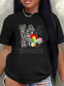 Camiseta de manga corta, ligera y duradera, diseñada con motivos infantiles, es perfecta para uso casual en casa o al aire libre, con estampados brillantes y un ajuste cómodo. - Negro - Ver 1