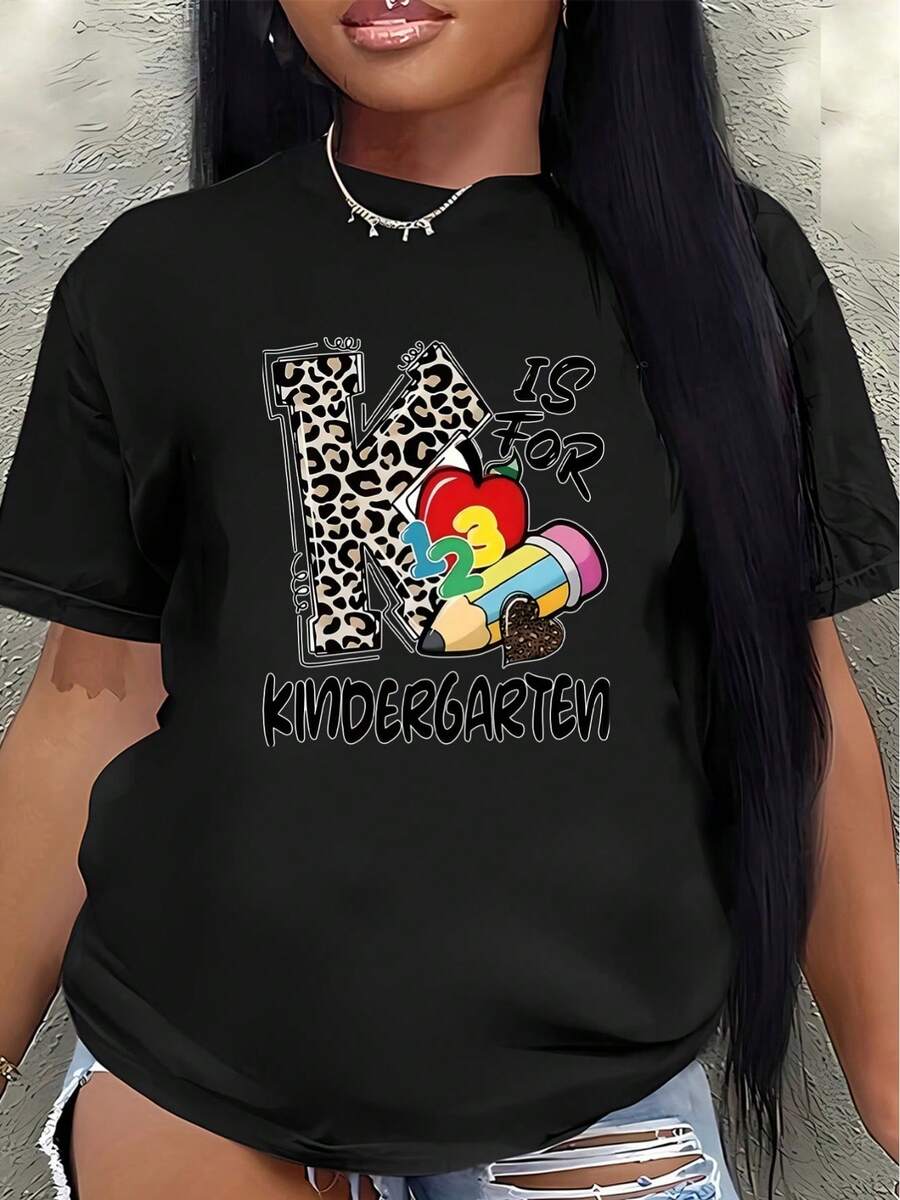 Camiseta de manga corta, ligera y duradera, diseñada con motivos infantiles, es perfecta para uso casual en casa o al aire libre, con estampados brillantes y un ajuste cómodo. - Negro - Ver 1