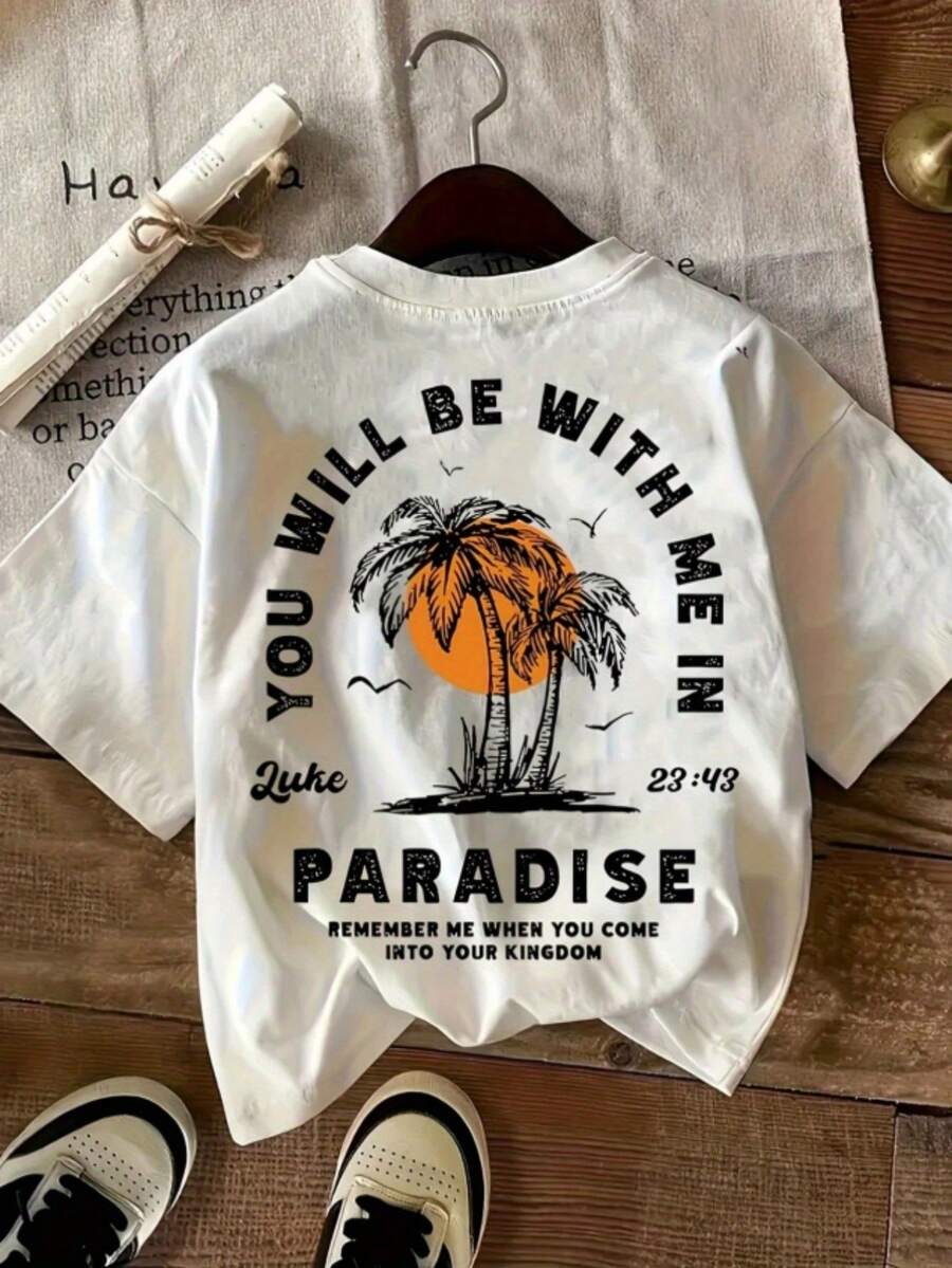 Camiseta casual elegante con estampado circular en el frente y la parte de atrás, cuello redondo - Blanco - Ver 1