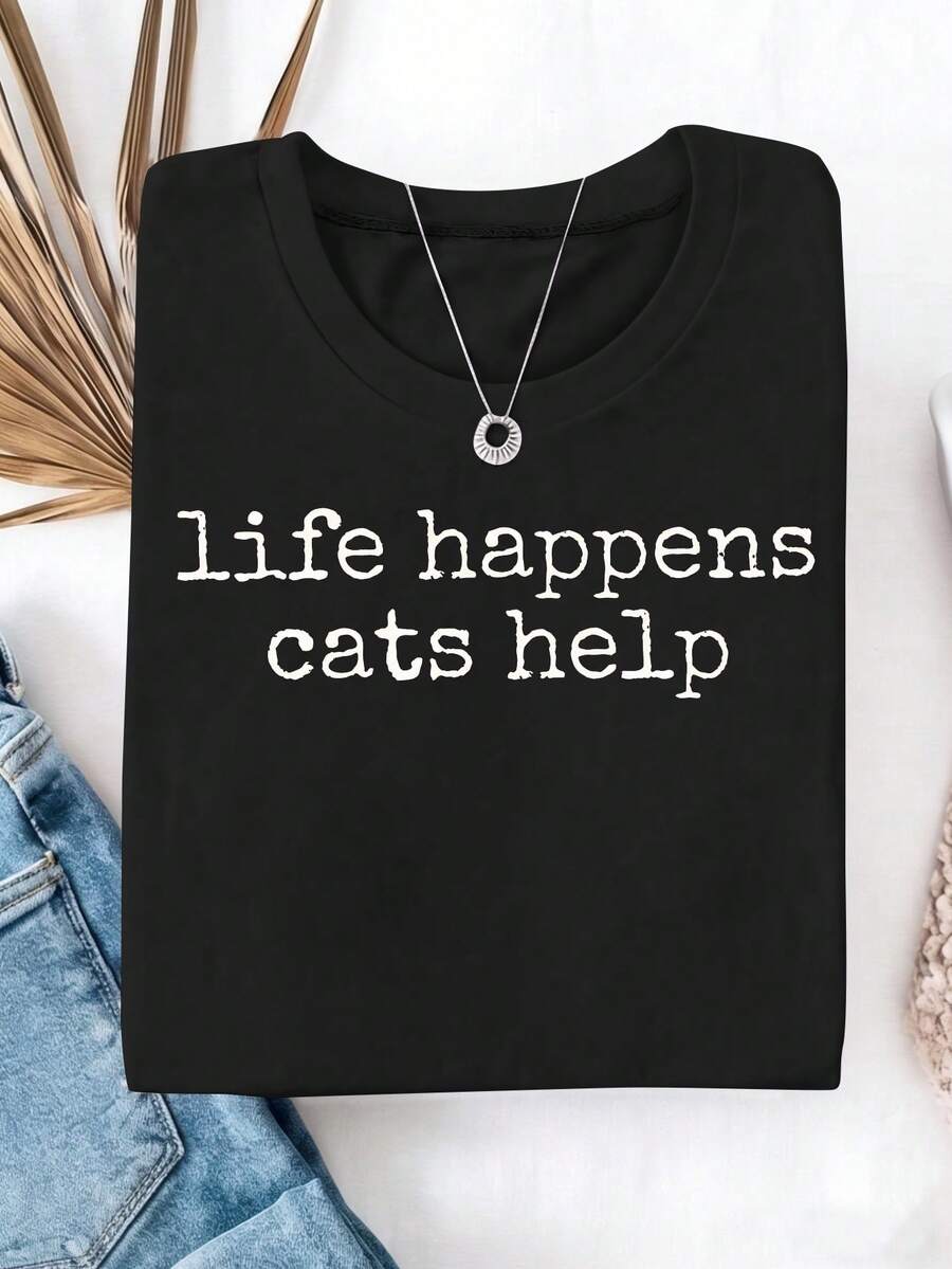 Una camiseta de manga corta para mujer, moderna, a la moda, retro y de corte holgado, adecuada para actividades al aire libre en primavera y verano.La camiseta presenta un estampado de una mujer ayudando a una gata madre, y es un regalo ideal para cumpleaños o días festivos.Es una camiseta casual para el día a día, adecuada tanto para primavera como para verano, y un top de manga corta con estampado minimalista para la oficina y el otoño.blusas para mujer,blusas casuales para dama,tops,, mujer premium,y2k,playeras de mujer curvy,ofertas y liquidaciones ropa mujer,playeras deportivas para mujer,,playeras de hombre, mujer,blusas>elegante TQR1 - Negro - Ver 1