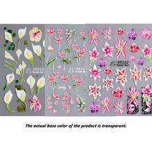 5D Spring Summer Pink Floral Leopard Pattern Nail Art Stickers Featuring Calla Lily Designs, Self-Adhesive Nail Decals For And Women, Perfect For Manicure Decoration - 彩色 - 查看 14