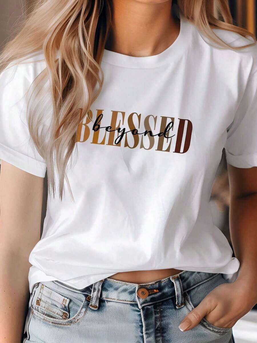Camiseta de Algodón Estilo Vintage con Estampado de Slogan de Lisboa para Mujer, Manga Corta Casual, 1 Pieza, 100% Algodón Pesado - Cuello Redondo Cómodo, Camisetas Suaves para Uso Diario en Verano - Blanco - Ver 1