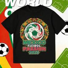 Camiseta de Fútbol de México_ Camiseta de Fan del Equipo de Fútbol Mexicano, Camiseta de Orgullo Nacional, Cuello Redondo Casual, Manga Corta, Tejido Ligeramente Elástico, Perfecta para Todas las Estaciones - Negro - Ver 6