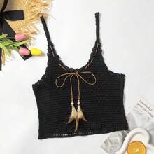 Traje de baño de dos piezas de punto para mujer con pareo, color sólido de alta gama, con lazo, estilo puro y sensual, top ajustado para mujer. - Blanco clásico - Ver 7