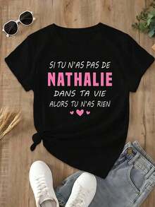 Camisetas con Estampados Gráficos: Nathalie, un atractivo nombre francés, camiseta de moda de manga corta para mujer 100% algodón.-Vintage Street Style Unisexoose Cotton Short Sleeve Crew Neck T-Shirt - Negro - Ver 6