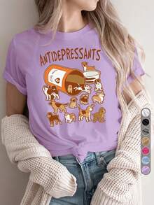 1 camiseta deportiva casual para mujer, camiseta de cuello redondo, ANTIDEPRESSANTS Dog, moda de perro anti-depresión, camiseta casual divertida, especial para amantes de mascotas y para quienes necesitan relajación, para el Día de la Salud Mental o como ropa cómoda para el día a día, Dog Therapy, Humor Tee, top cómodo para todas las estaciones, 180g 100% algodón. - Blanco - Ver 11