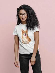 Camiseta para Mujer con Diseño de Corgi Sentado - SPIdeals Designs, Talla Pequeña para Mujer - Blanco - Ver 2