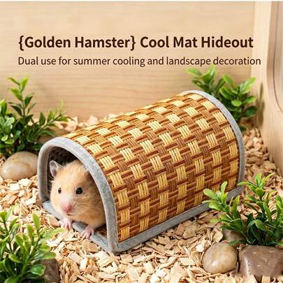 1 chiếc ổ ngủ mùa hè mát mẻ cho chuột hamster, làm bằng cỏ tự nhiên, chống trầy xước và mài mòn, thích hợp làm nơi trú ẩn, ngủ nghỉ cho gấu vàng và các loài động vật nhỏ khác.