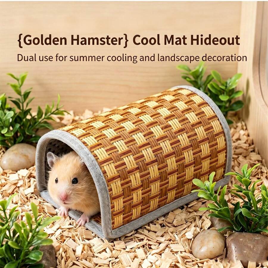 1 chiếc ổ ngủ mùa hè mát mẻ cho chuột hamster, làm bằng cỏ tự nhiên, chống trầy xước và mài mòn, thích hợp làm nơi trú ẩn, ngủ nghỉ cho gấu vàng và các loài động vật nhỏ khác. - Xem 1
