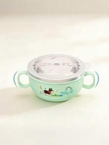 1 buah/Mangkuk Makan Bayi Kartun, Mangkuk Bubur Buah/Bahan: PP + Baja Tahan Karat, Desain Dua Lapis/Termasuk Sendok dan Tutup Kedap, Pegangan Bionik di Kedua Sisi untuk Memudahkan Genggaman Bayi. Kapasitas Maksimum: 300ml - mangkuk makanan bayi - View 4