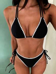 Bộ bikini Shell mới năm 2024 dành cho nữ, có dây đeo vai, gồm 2 mảnh, thích hợp cho kỳ nghỉ hè ở bãi biển, màu đen. - màu đen - Xem 2