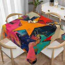 1pc, Home Decor, Star Pattern Printed Tablecloth, Rectangular, Machine Woven, Suitable For Home Kitchen Dining Room, Party Dinner, Picnic Camping, Date, Wedding, Theme Party Decoration, Indoor And Outdoor Use - Multicolor - View 4