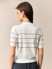 Blusa de punto con cuello polo para mujer, elegante y moderna para uso urbano y diario, estilo retro de los 90, versátil para ocasiones como Navidad, Año Nuevo, San Valentín, fiesta, playa, graduación, moda, carnaval, vacaciones, minimalista, adec - Blanco 2 - Ver 3