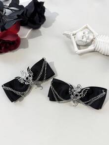 2pcs Gothic Style Lace Ribbon & Dragon Hair Clips, Suitable For Holiday Costumes And Daily Wear For Gothic Enthusiasts,Hair Claws,Bobby Pin - Black - View 2