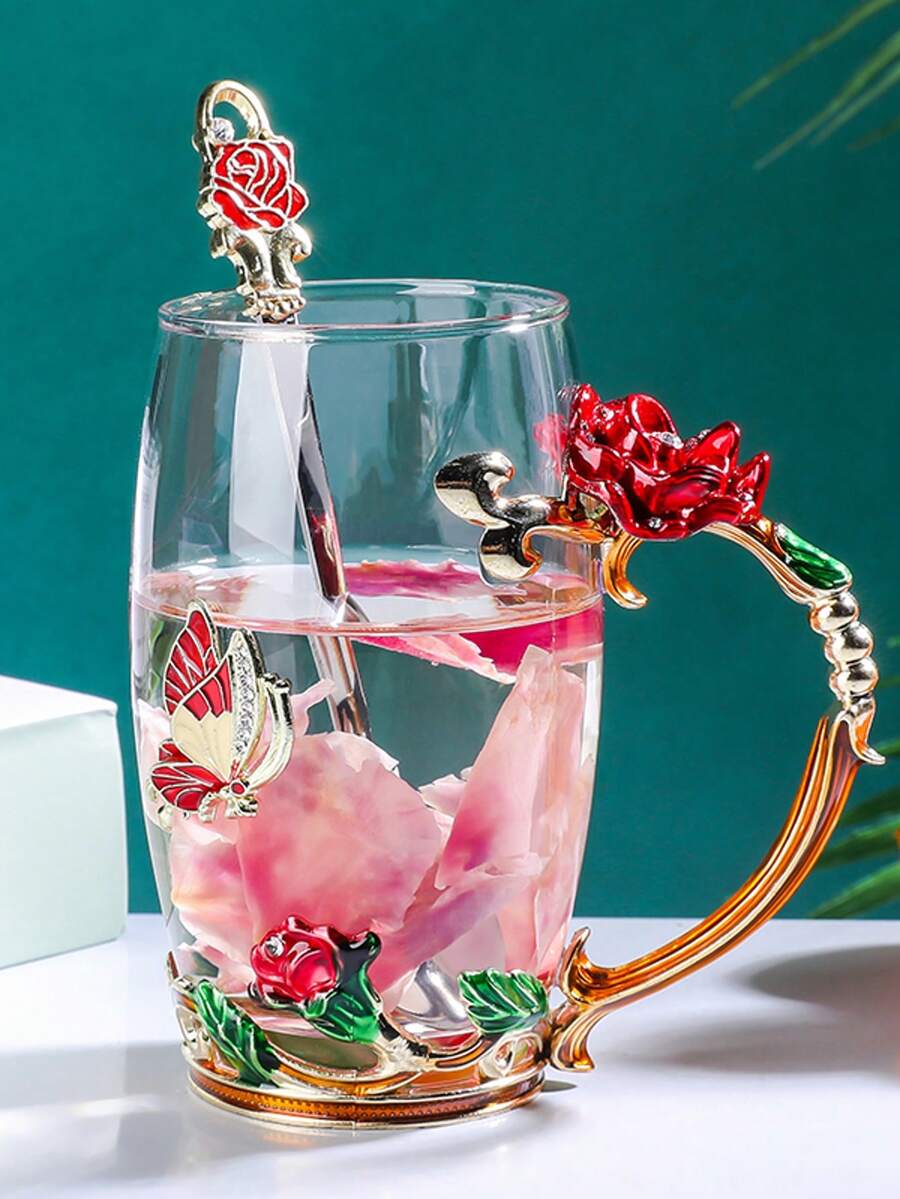 時尚精緻果汁隔渣茶杯 - 紅玫瑰水杯 - 查看 1