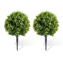 Árboles topiarios artificiales - Set de 2 con diseño de bola verde realista - Decoración versátil para interior y exterior - Fácil de instalar, bajo mantenimiento - Ideal para hogar y jardín - Gris Claro - Ver 5