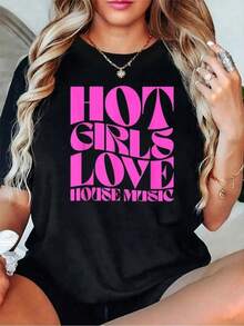 Algodón Camiseta % Algodón Con Estampado Deúsica House Para Chicas Calientes-EDM Festival. Camiseta De Cuello Redondo Para Verano. Camiseta Suave De Manga Corta Para Mujer. Camiseta Elegante Y Cómoda. Camisetas estampadas. 100% algodón. - Negro - Ver 5