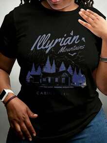 Illyrian Mountains Cabin Retreat 220g Suitable For Casual Sportswear - Unisex Vintage Urban Style Short Sleeve Cotton T-Shirt 100% Cotton - 黑色 - 查看 1