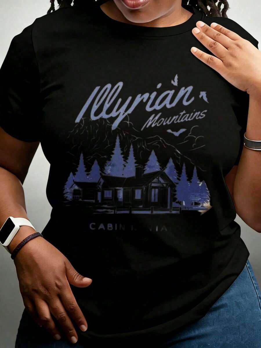 Illyrian Mountains Cabin Retreat 220g Suitable For Casual Sportswear - Unisex Vintage Urban Style Short Sleeve Cotton T-Shirt 100% Cotton - 黑色 - 查看 1