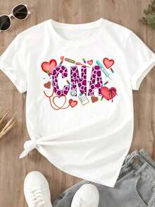 Camiseta de Mujer con Estampado de Leopardo, Corazones e Íconos Médicos, Ropa Casual de Verano para Mujer - Blanco - Ver 2