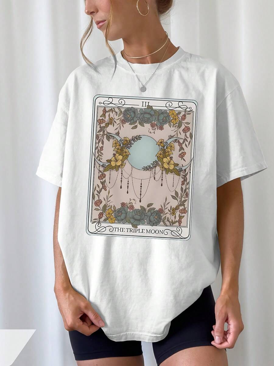 Camiseta Clásica y Elegante, Top Estampado de Diseño Chic para Mujer, un Esencial de Verano para un Estilo Relajado, Perfecta para Lograr una Apariencia Linda y Divertida, un Regalo Ideal para Ella, Ideal para Viajes Diarios, Reuniones Casuales y Conjuntos de Vacaciones!-alta calidad - Blanco - Ver 1