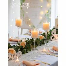 Tall Glass Candle Holder: Long Stem Floating Candle Holders Tealight Votive And Pillar Large Centerpieces Wedding Table Party Home Set Of 3 - 1 套(3 件) - 查看 2