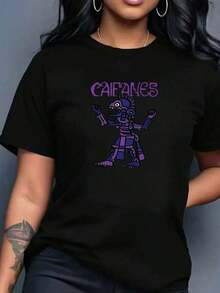 playeras de mujer1 pieza de blusas para mujeres, hermosas blusas para mujeres, conjuntos de ropa para mujeres, camiseta con imagen de caifanes de, blanca y negra, estampado de banda de rock mexicana, impresión de alta calidad en cuello redondo, ajuste básico suelto, transpirable, versátil, lavable a máquina, cómodo, talla S ~ 3XL, esencial para el verano. blusas casuales para dama - Negro - Ver 3