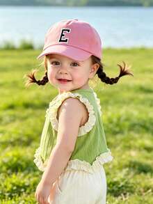 1pc Kids' Baseball Cap With 26 Alphabet Letters, Handmade Letter Design Style Baby Girls Sun Hat, Suitable For Outdoor Activities And Daily Wear, UV Protection - Pink - View 3