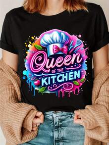 Camiseta con estampado de Reina de la Cocina al Acuarela, una camiseta para amantes de la cocina, camiseta de equipo de chef, un regalo para chefs, un presente para amantes de la cocina - Negro - Ver 2