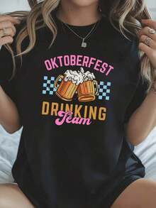 1 Women's Oktoberfest Graphic T-Shirt (Sizes S-2XL) - Black 100% Short Sleeve Crew Neck T-Shirt With Colorful Beer Mug Design And German Text, Fun Oktoberfest Party Outfit For Beer Lovers, Casual, 180g, 100% Cotton. - Black 1 - 查看 8