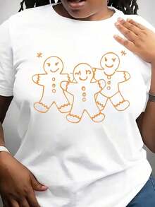 Camiseta Moderna Minimalista de Jengibre Navideño, Atuendo Festivo para las Fiestas, Camiseta Gráfica Navideña para Mujer, Casual para el Día a Día - Blanco - Ver 7