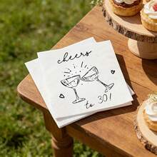20/40/60pcs 30th Birthday Party Disposable Beverage Bar Paper Cocktail Napkins, 2-Ply Black & White Champagne Glass Print Dinner Napkins, 30th Birthday Party Milestone Celebration, Bachelorette Party And Wine Tasting Supplies - 30 YEARS - View 3