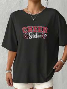 1 pieza Camiseta Roja "Cheer Sister My Favorite Cheerleader Calls Me Sisters" 180g Algodón 100% - Negro 3 - Ver 8