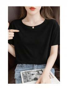 Camiseta Oversize de Manga Corta con Estampado Floral EDICIÓN BLANCO Y NEGRO |   100% Algodón - Negro - Ver 4