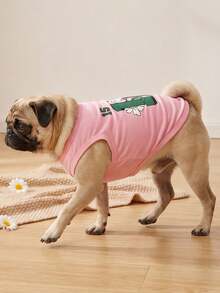 LUCKIE LABO 1pc Number 15 & Letter LA Daisy Pattern Pet Vest, Flea Repellent, Anti-Shedding, Thermal Insulation, Breathable For Small/Large Dogs & Cats, Indoor/Outdoor Use - Pink - View 6