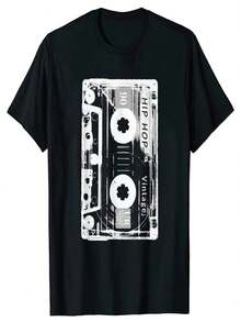 Divertidas cintas de casete retro, música hip-hop, camisetas vintage desgastadas de los 80 y 90. - Negro - Ver 1