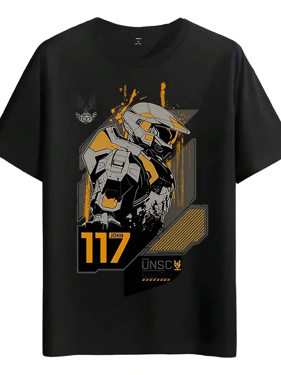 Camiseta Musculada Freaks Halo Spartan Estilo Ciencia Ficción John117 - Negro - Ver 1