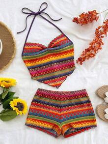 Nuevo conjunto informal de vacaciones de primavera/verano para invitados a bodas en la playa, graduación, brunch, Día de San Patricio, Spring Break, Pascua, festivales de música, elegante, bohemio, tropical, con estampado de rayas azul y blanco, camiseta de tirantes finos y conjunto de 2 piezas - Multicolor 4 - Ver 7