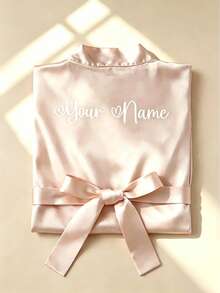 Customized Satin Bride Short Sleeve Robe, Customizable Text, Customized Bride & Bridesmaid Wedding Robe, Personalized Satin Robe - Multicolor - View 8