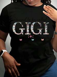 Camiseta con Diseño Floral "To Be Called Gigi" para Regalo de Abuelas, Día de la Madre, Cumpleaños, Ropa Casual para Mujer, 220g - Estilo Vintage Urbano, Unisex, Camiseta de Manga Corta de Algodón Suelto con Cuello Redondo, 100% Algodón - Negro - Ver 3