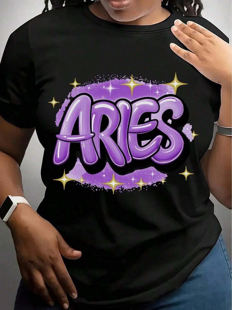 T-Shirt Aries Diseño Único y Colorido con Estilo Y2K Perfecto para Amantes de la Astrología Ideal para Cualquier Ocasión Confort y Estilo en una Sola Prenda Hecha para Impresionar y Destacar tu Personalidad Única - Negro - Ver 1