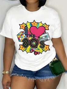 Camisetas de manga corta con cuello redondo para mujer, ropa casual de primavera y verano, camisetas con estampado gráfico, playeras de mujer - Blanco - Ver 1