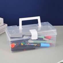 1pc Transparent Frosted Portable Storage Box With Handle And Clasp, Durable Waterproof Dustproof Anti-Pollution Design, Sturdy Anti-Deformation Structure, Convenient Flip-Top Seal, Lightweight Handheld For Carrying, Clear View For Efficient Organization Of Papers, Documents, Stationery, Suitable For Student, Office, Home Desk - Multicolor - View 9