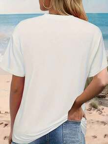 Camiseta de manga corta con cuello redondo para mujer, 100% algodón, con estampado de garras de dragón silenciosas, suave y agradable al tacto, ideal para primavera y verano, perfecta para regalar, modelo ZD012853. Camiseta de algodón transpirable, ropa de verano fresca y versátil para mujer - Blanco - Ver 5