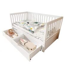 MERAX Convertible Toddler Bed With Storage Drawers, 3-In-1 Solid Wood Kids Daybed With Removable Guardrails, Compatible With Standard US Toddler Mattresses, White - White - View 7