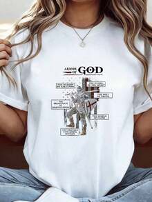 1 Cotton T-Shirt With The Biblical Verse "Armor Of God Ephesians 6:10-18", 180g, 100% Cotton. - 白色 1 - 查看 8