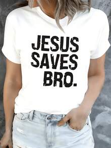 Mensaje inspirador que expresa fe esperanza y salvación con letras grandes oscuras que transmiten fuerza y convicción en un estilo moderno y positivo camiseta de mujer casual cómoda para uso diario y momentos de reflexión - Blanco - Ver 1